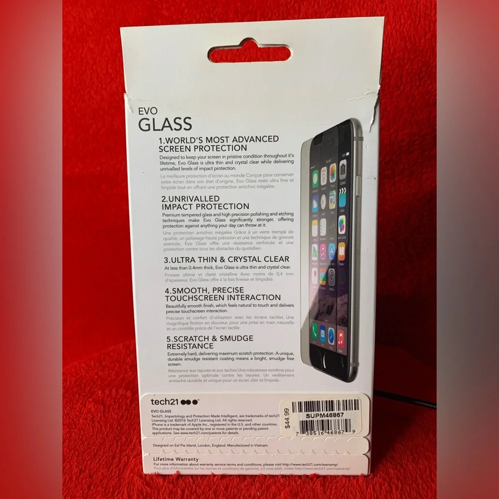 3/$20 Tech 21 Evo Glass Impact Resist Tough Screen Protector Cel iPhone 6 & 6s